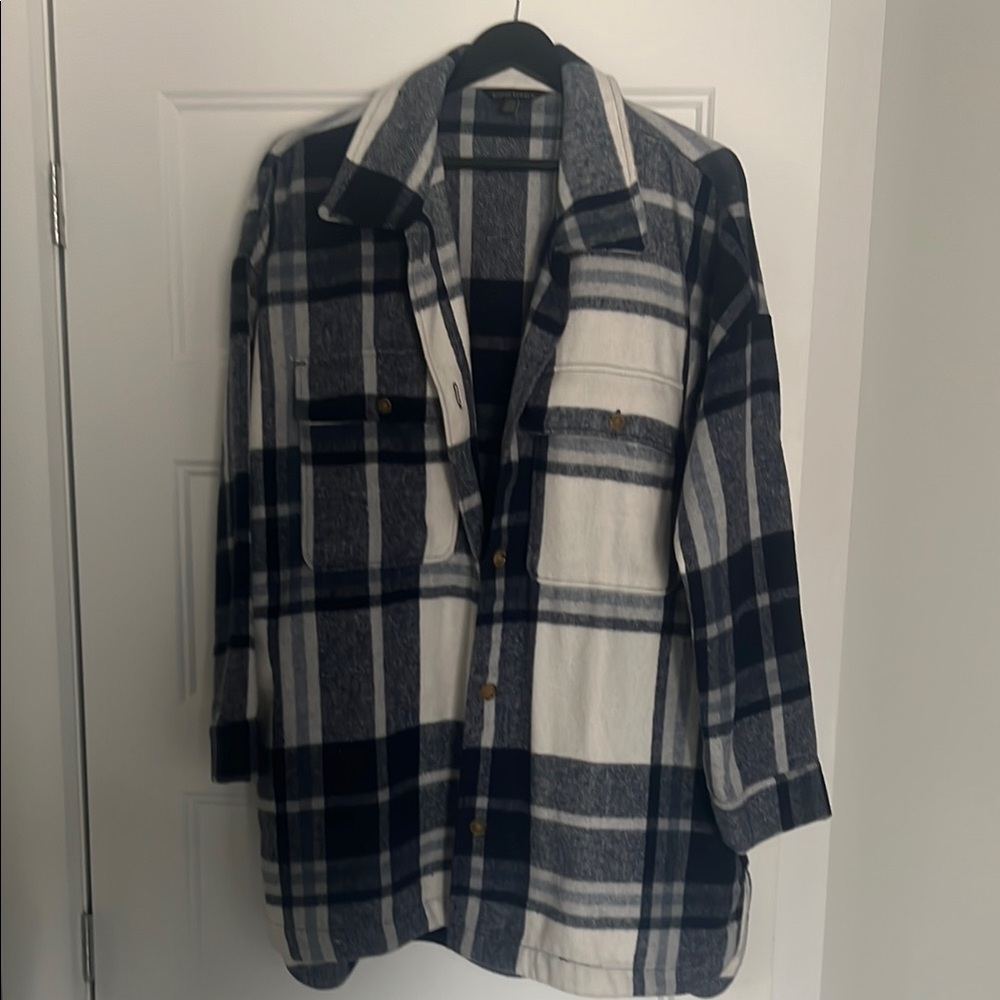 Banana Republic Navy and White Plaid Long Vest